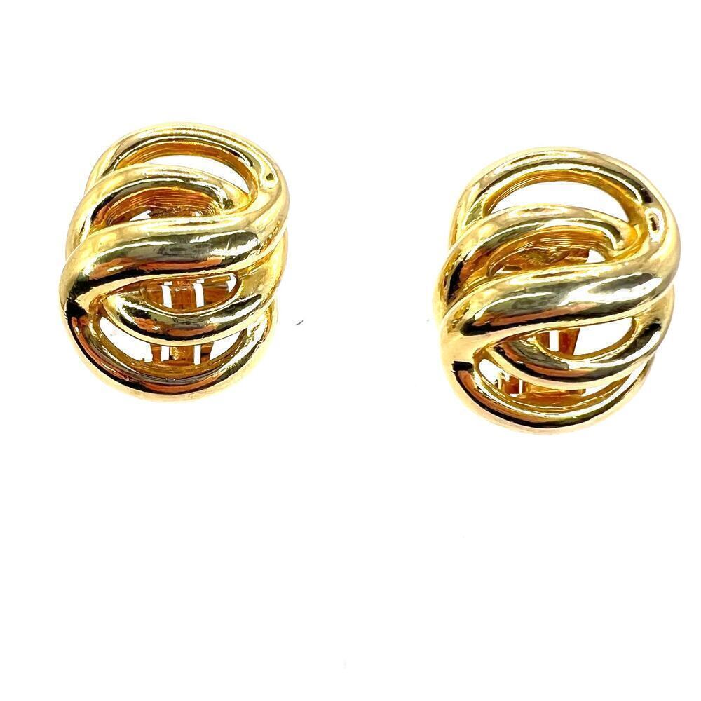 Vintage Gold Toned Twisted Knot Large Clip On Earrings 1980s Statement